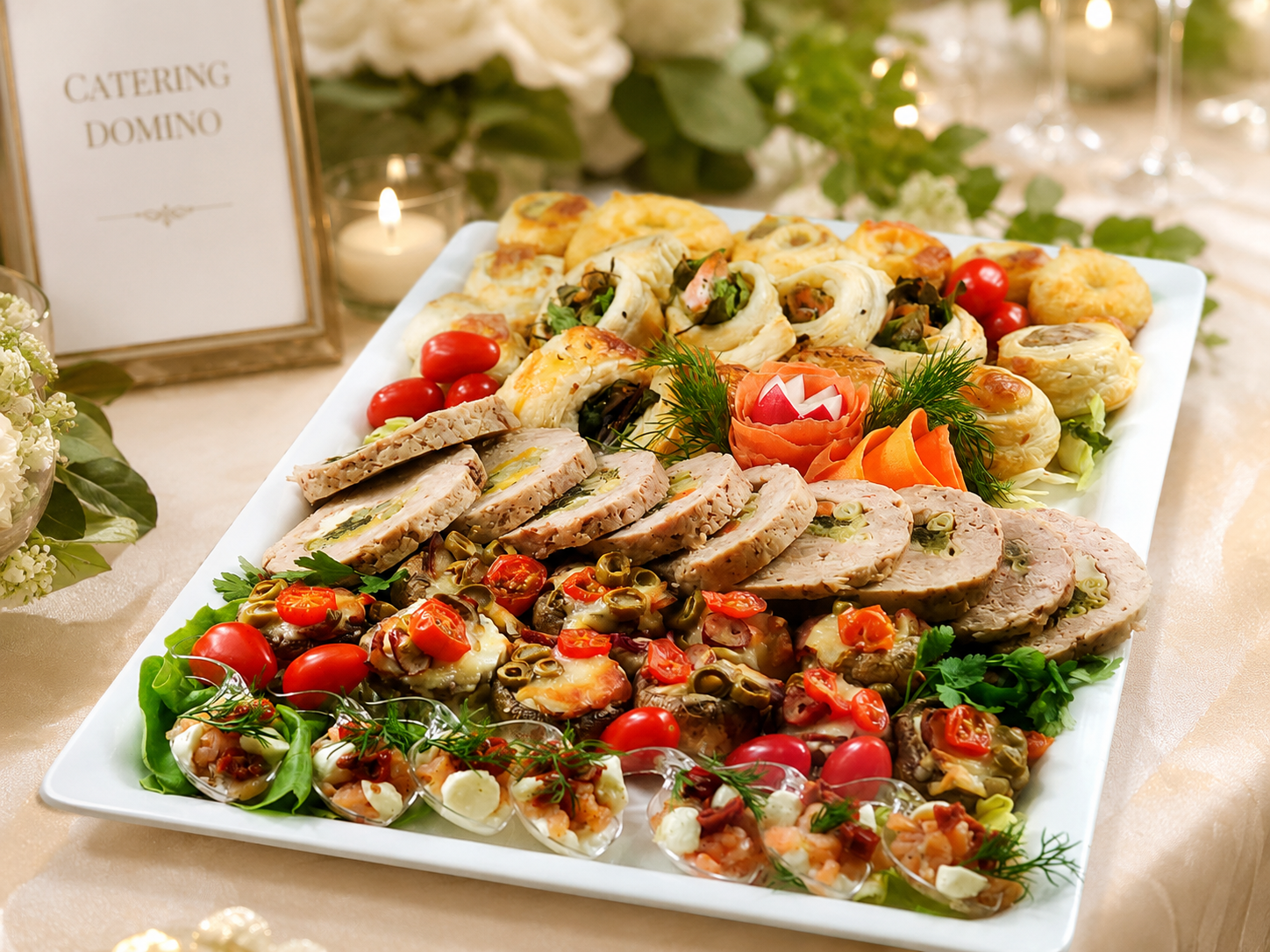 Taca Domino – Złota Klasyka — taca przekąsek Catering Domino Nowy Sącz