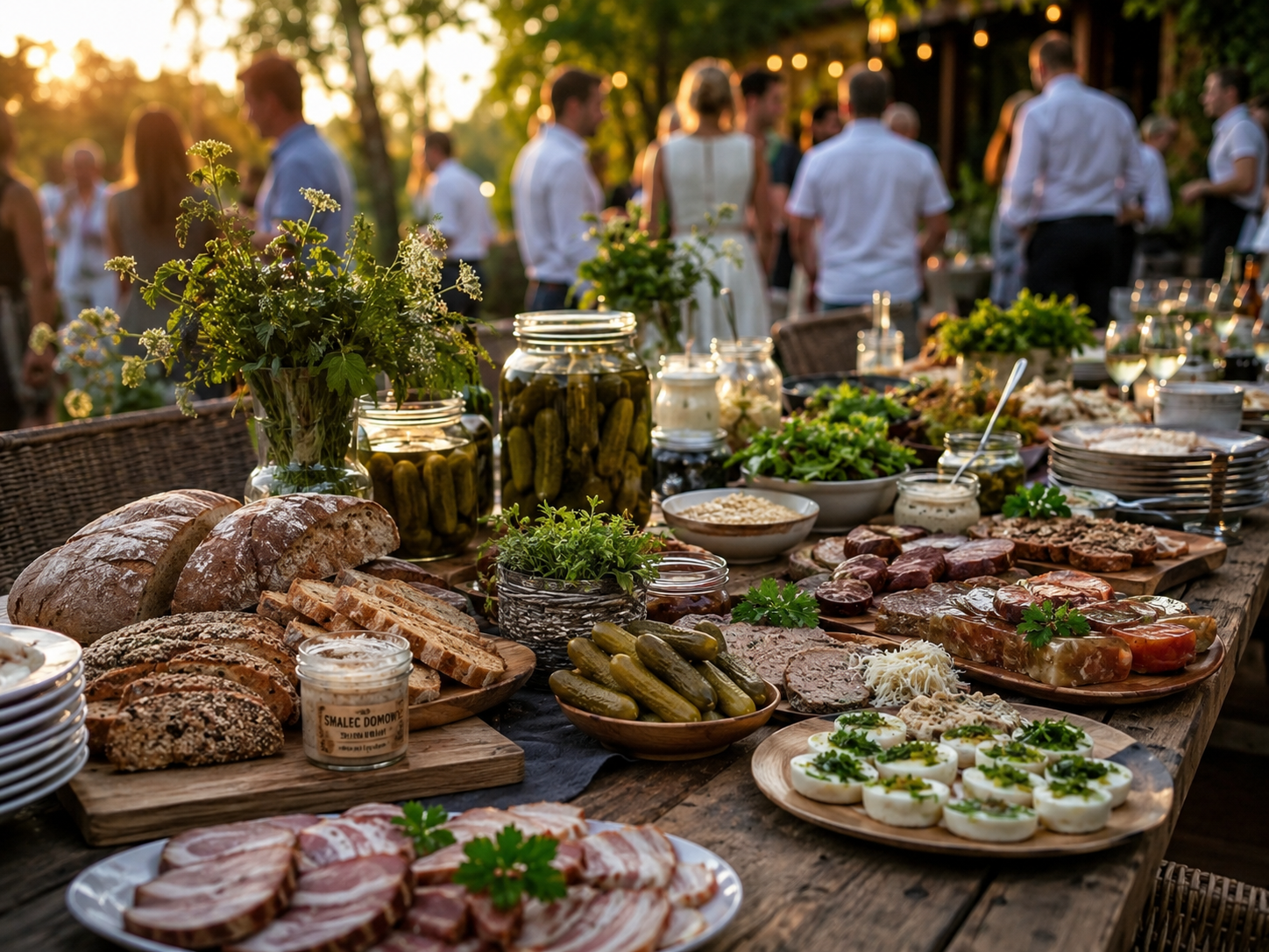 Sądecki wiejski stół z chlebem, wędlinami, smalcem i kiszonkami Catering Domino Nowy Sącz
